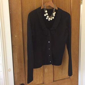 Black cotton cardigan with ribbon detail